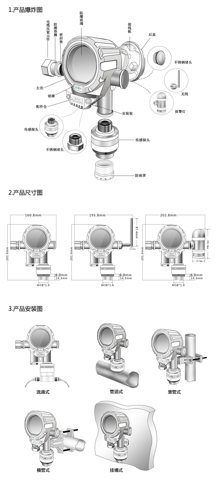 机气猫固定安装式1-碘丁烷浓度检测仪泵吸型网络版尺寸与安装图